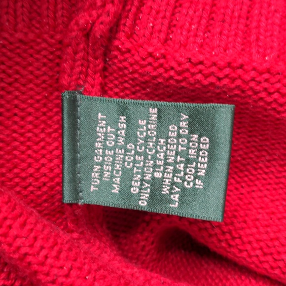 LAUREN RALPH LAUREN | 100% Cotton Sweater V-Neck Long Sleeves, Red, Womens M - Picture 8 of 11